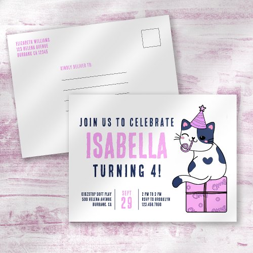 Cute Cat Birthday Party Invitation Postcard