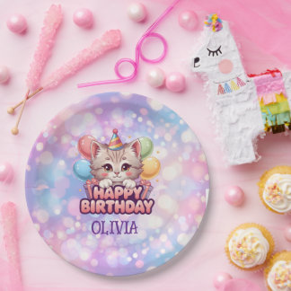 Cute Cat Birthday Party Supplies  Paper Plates