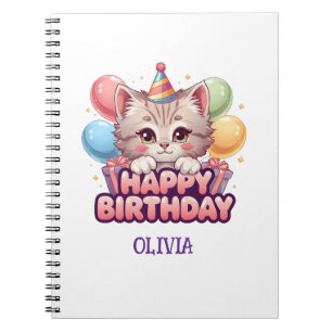 Cute Cat Birthday Personalized Girl's Notebook