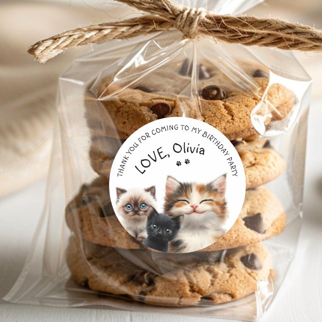 Cute Cat Birthday Thank You Sticker (Cute Cat Birthday Thank You Sticker)