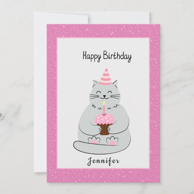 Cute Cat Birthday With Message (Front)