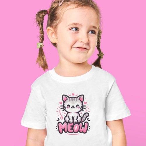 Cute Cat Black and Pink Kids T_Shirt