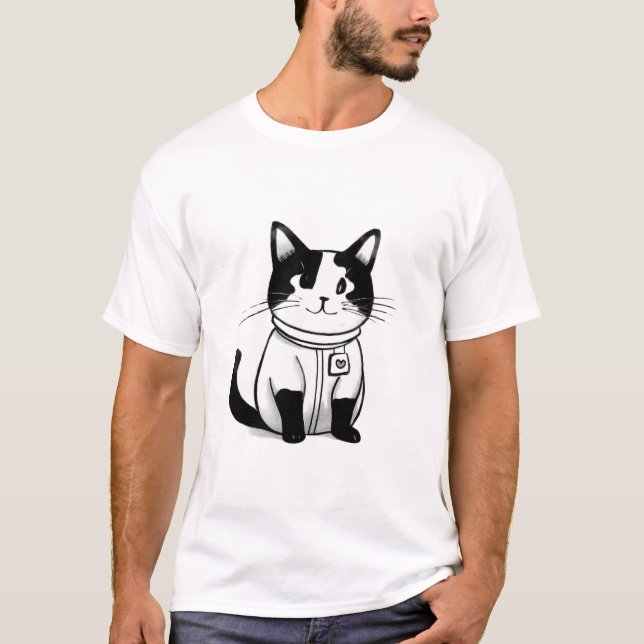 cute cat black and white T-Shirt (Front)
