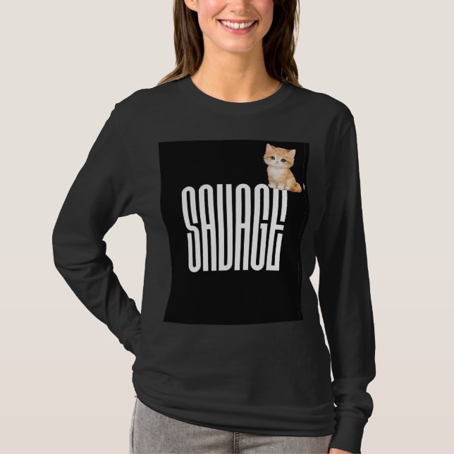 cute cat & black pink t-shirt (Front)