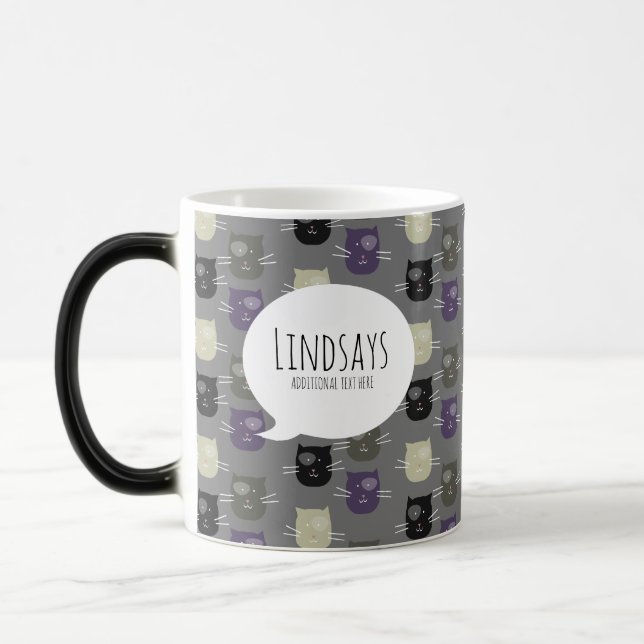 Cute Cat Black Purple Gray Black Coffee Mug (Left)