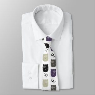 Cute Cat Black Purple Gray Black Neck Tie