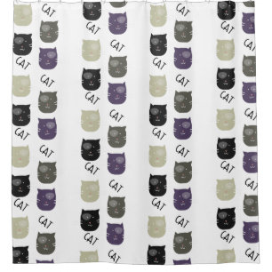 Cute Cat Black Purple Gray Black Shower Curtain