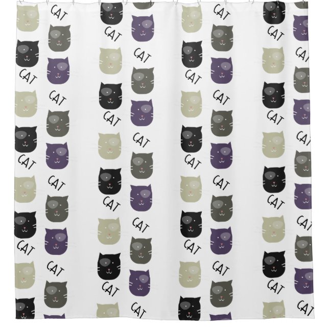 Cute Cat Black Purple Gray Black Shower Curtain (Front)