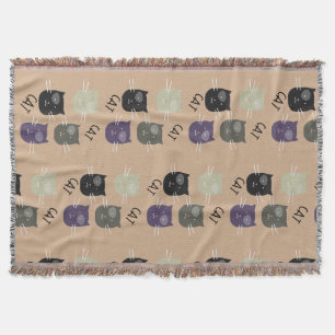 Cute Cat Black Purple Gray Black Throw Blanket