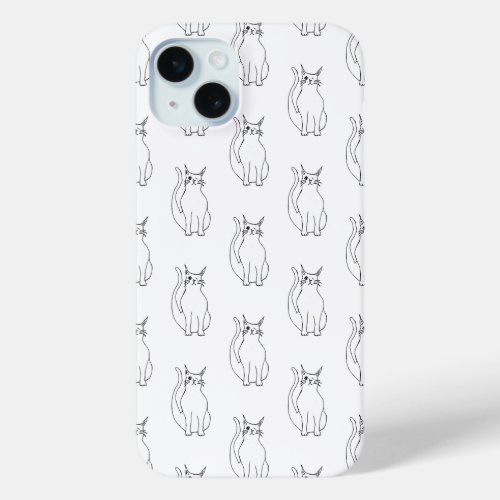 Cute Cat Black White Cartoon Pattern iPhone 15 Plus Case