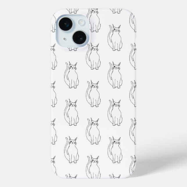 Cute Cat Black White Cartoon Pattern Case-Mate iPhone Case (Back)