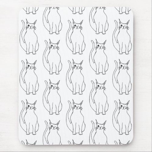 Cute Cat Black White Cartoon Pattern Mouse Pad