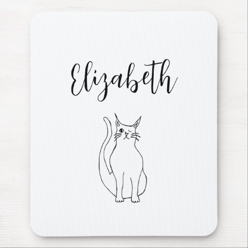 Cute Cat Black White Cartoon Winking Kitty  Mouse Pad