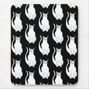 Cute Cat Black White Pattern Cartoon Mouse Pad