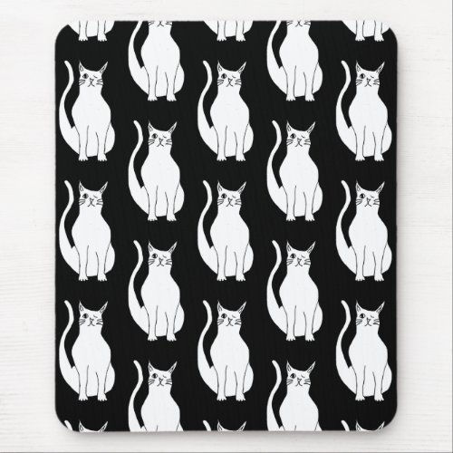 Cute Cat Black White Pattern Cartoon Mouse Pad