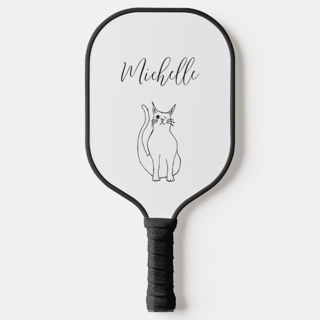 Cute Cat Black White Winking Kitty Cartoon  Pickleball Paddle (Front)