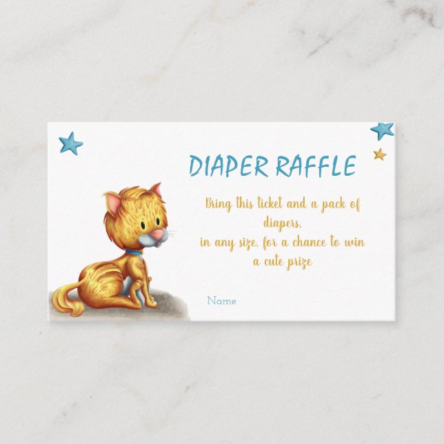 Cute Cat Blue Diaper Raffle Enclosure Card (Front)