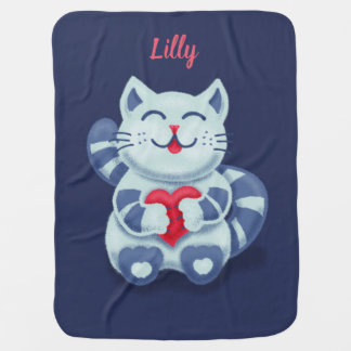 Cute Cat Blue Valentine Kids Baby Blanket