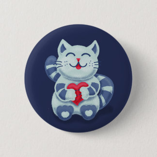 Cute Cat Blue Valentine Kids Button