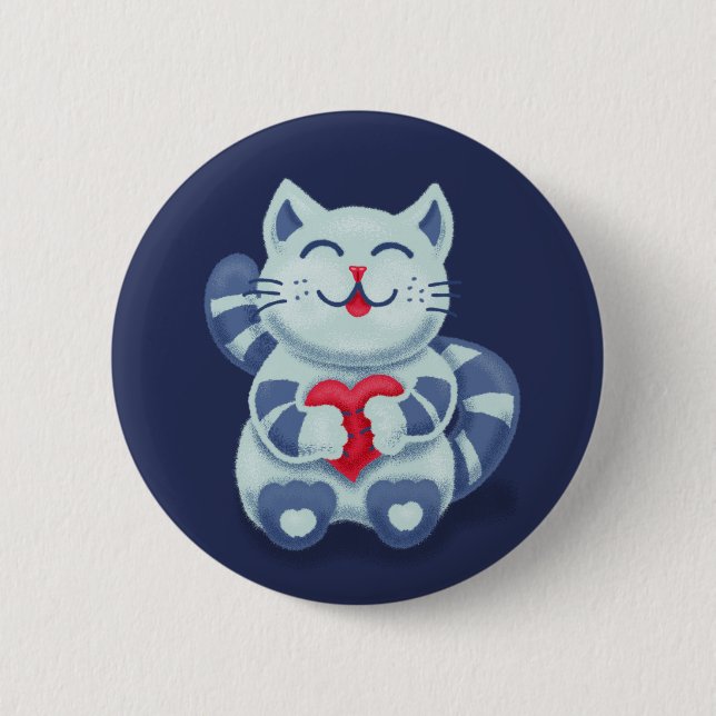 Cute Cat Blue Valentine Kids Button (Front)