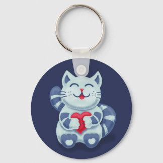 Cute Cat Blue Valentine Kids Keychain