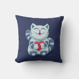 Cute Cat Blue Valentine Kids Throw Pillow