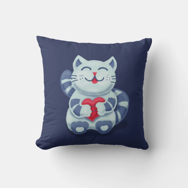 Cute Cat Blue Valentine Kids Throw Pillow (Front)
