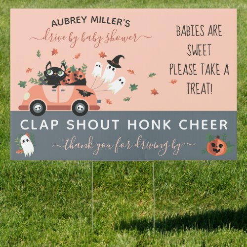 Cute Cat Blush Pink Halloween Drive By Baby Shower Sign