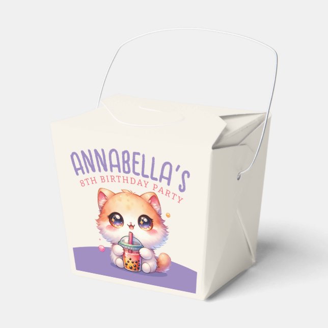 Cute Cat Boba Birthday Party Favor Boxes (Front Side)
