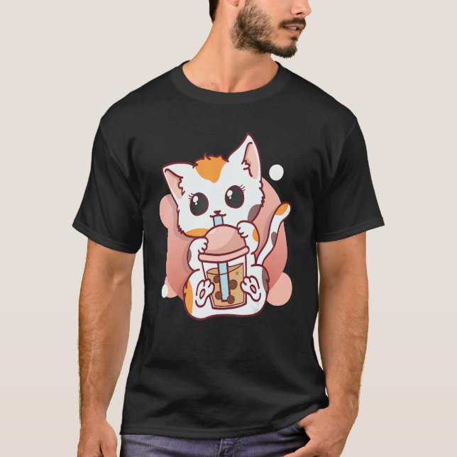 Cute Cat Boba Tea Bubble Tea   Women Girls T-Shirt (Front)