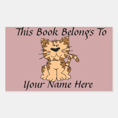 Cute Cat Book Name Plate Rectangular Sticker