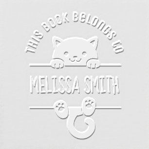 Cute Cat Bookplate Book Belongs to Embosser