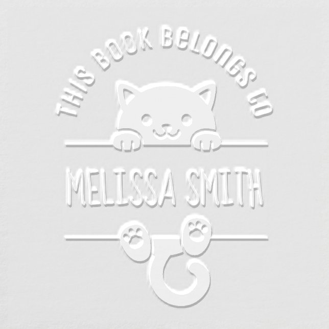 Cute Cat Bookplate Ex Libris Custom Name Embosser (Design)