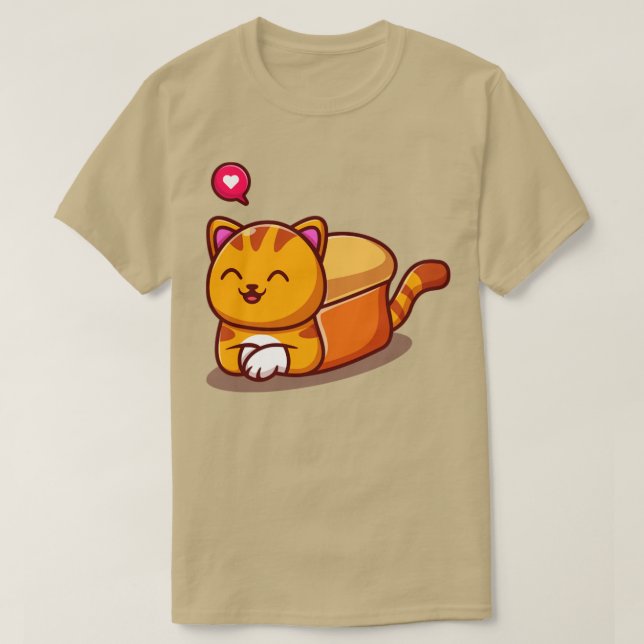 Cute Cat Bread Cartoon T-Shirt (Design Front)