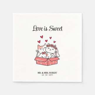 Cute Cat Bride And Groom Napkins