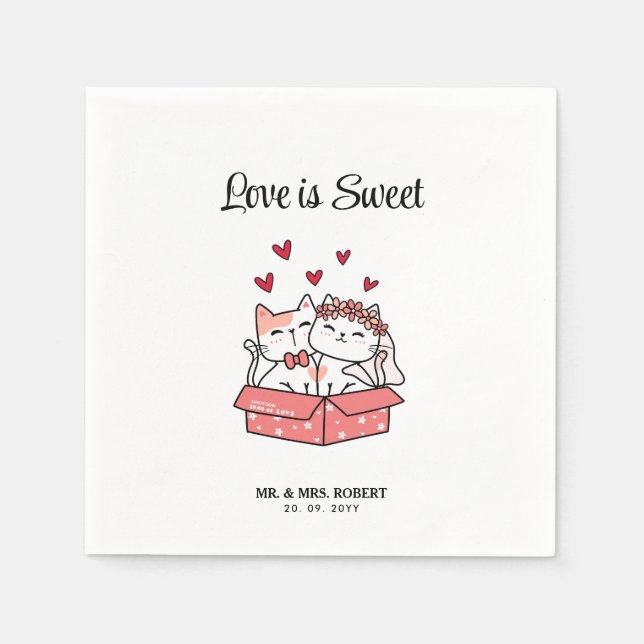 Cute Cat Bride And Groom  Napkins (Front)