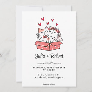 Cute Cat Bride And Groom Simple Wedding Invitation