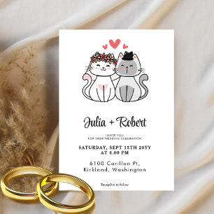 Cute Cat Bride And Groom Simple Wedding Invitation