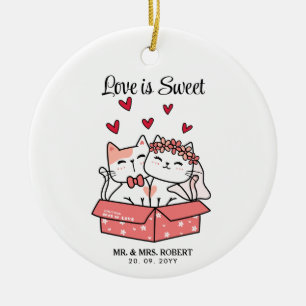 Cute Cat Bride And Groom Wedding Ceramic Ornament