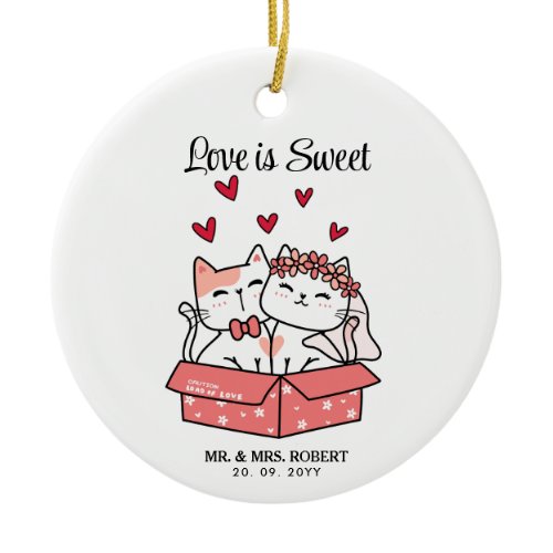 Cute Cat Bride And Groom Wedding  Ceramic Ornament