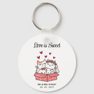 Cute Cat Bride and Groom Wedding Custom Gift  Keychain