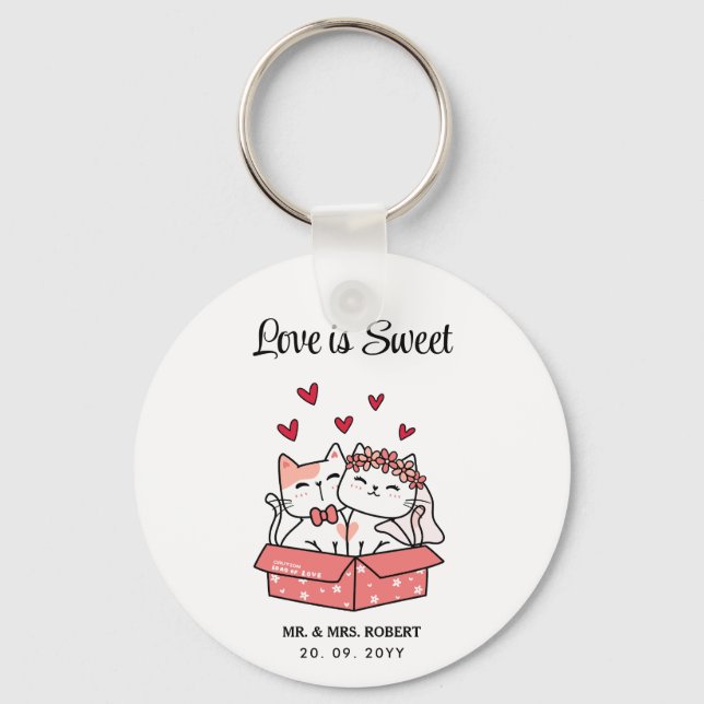 Cute Cat Bride and Groom Wedding Custom Gift  Keychain (Front)
