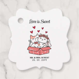 Cute Cat Bride And Groom Wedding Favor Tags