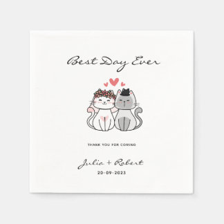 Cute Cat Bride And Groom Wedding Napkins