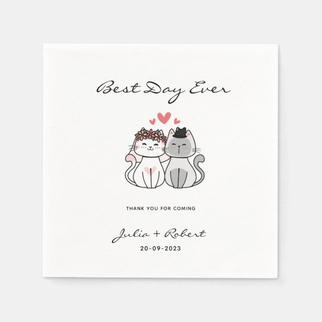 Cute Cat Bride And Groom Wedding  Napkins (Front)