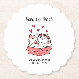 Cute Cat Bride And Groom Wedding Reception Paper Coaster