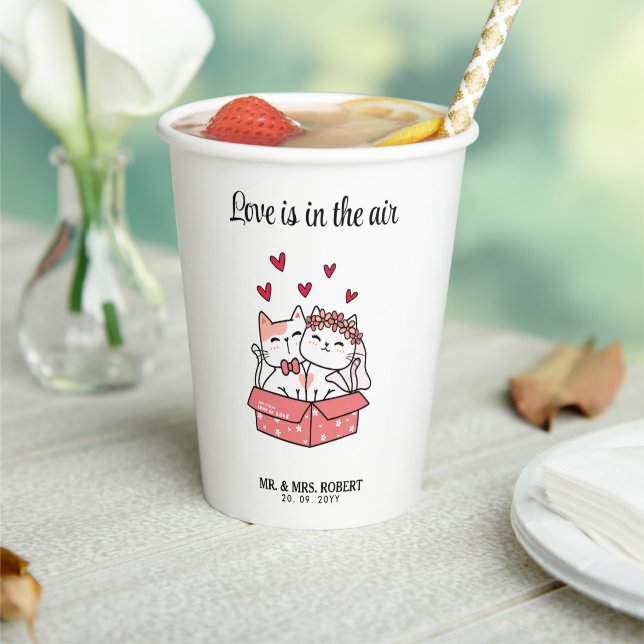 Cute Cat Bride And Groom Wedding Reception Paper Cups (Insitu)