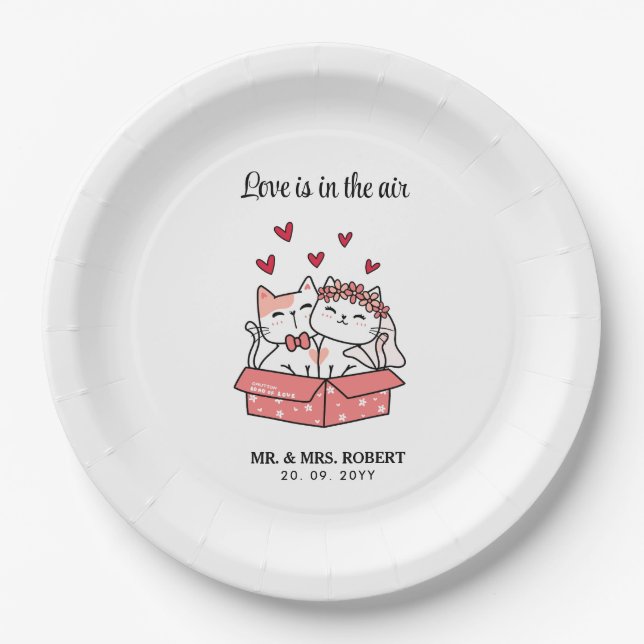 Cute Cat Bride And Groom Wedding Reception Paper Plates (Front)