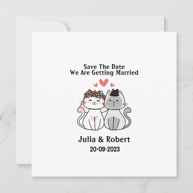 Cute Cat Bride And Groom Wedding Save the Date (Front)