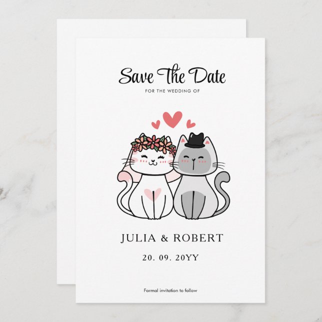 Cute Cat Bride And Groom Wedding  Save The Date (Front/Back)